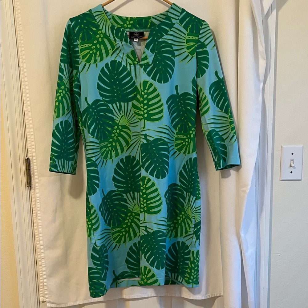 Green Leaf Print Women's Dress Blouse